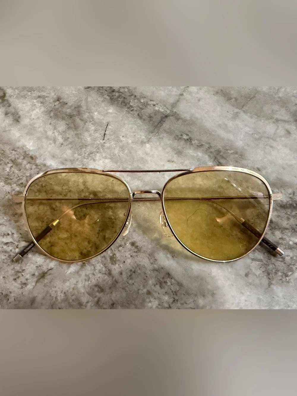 OLIVER PEOPLES TAKUMI Tk-3 Gold Tone Aviator Sunglasses Yellow Lenses Japanese